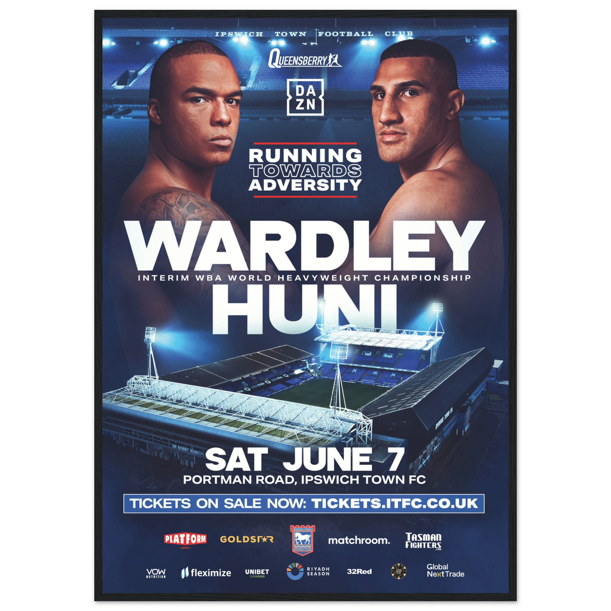 Fabio Wardley vs Justis Huni - Framed Fight Night Official Poster - Queensberry