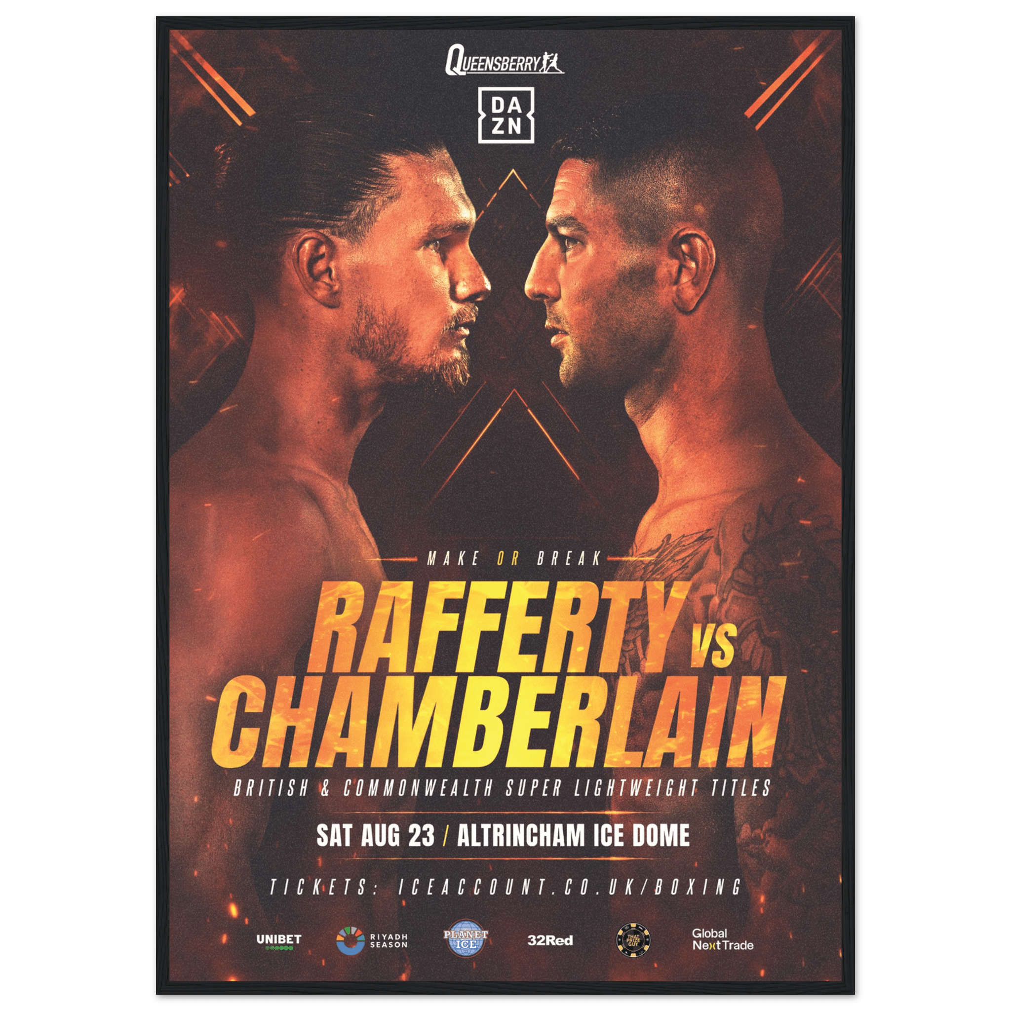 Jack Rafferty vs Mark Chamberlain - Framed Fight Night Official Poster - Queensberry