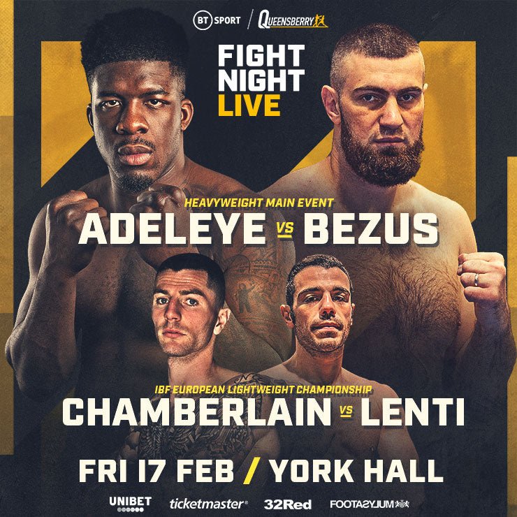 Adeleye And Chamberlain Top York Hall Card On 17 Feb - Queensberry