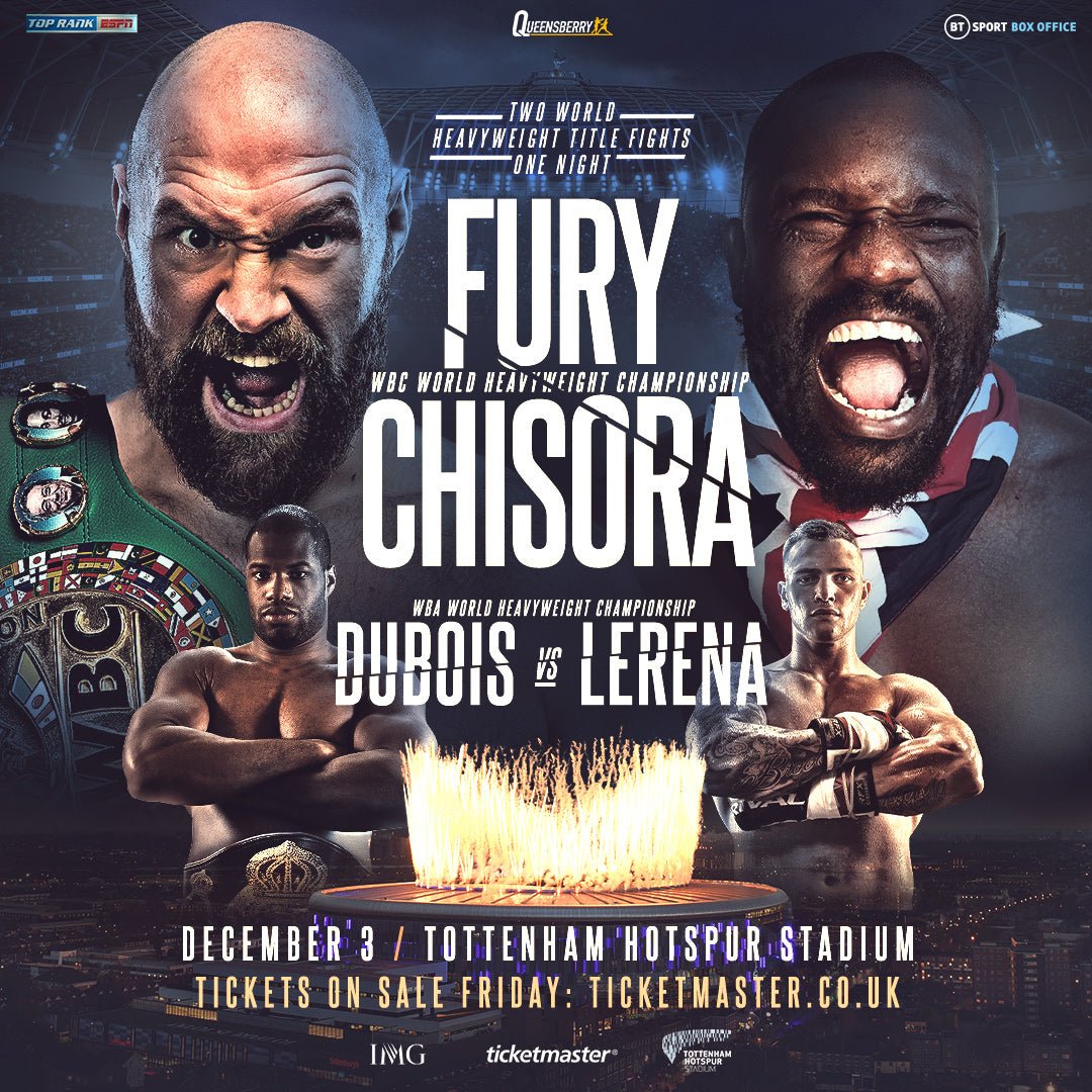 December 3: Tyson Fury To Defend Crown Against Derek Chisora At Tottenham Hotspur Stadium - Queensberry